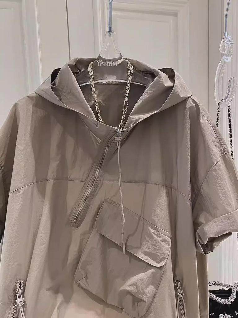 2024 Мужская модная свободная летняя футболка с коротким рукавом и капюшоном – Трендовый стиль Гонконга