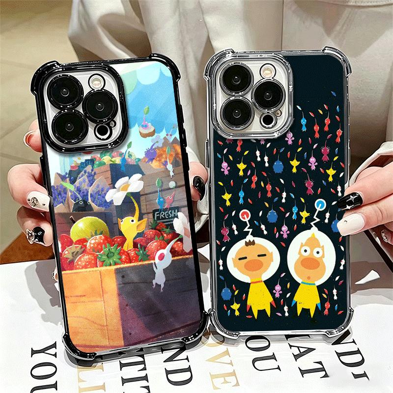 P-Pikmins Cute Game Soft Phone Case For iPhone 15 16 17 Air 14 Pro Max 16E Plus 13 12 Mini Plating Anti-Fall Fundas