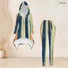 Women Plus Size Striped Printed Hooded Long Sleeve High Low Top Fitted Pants Two Piece Set