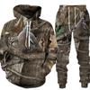 Mens Casual Hooded Tracksuit Set 3D Camo Boar Print Long Sleeve Top Pants Winter