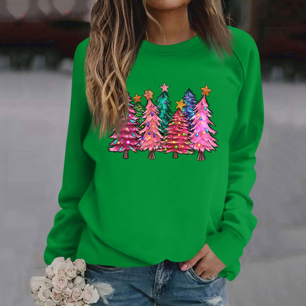 Женские футболки, свободные, модные и повседневные толстовки с круглым вырезом и длинными рукавами с рождественским принтом