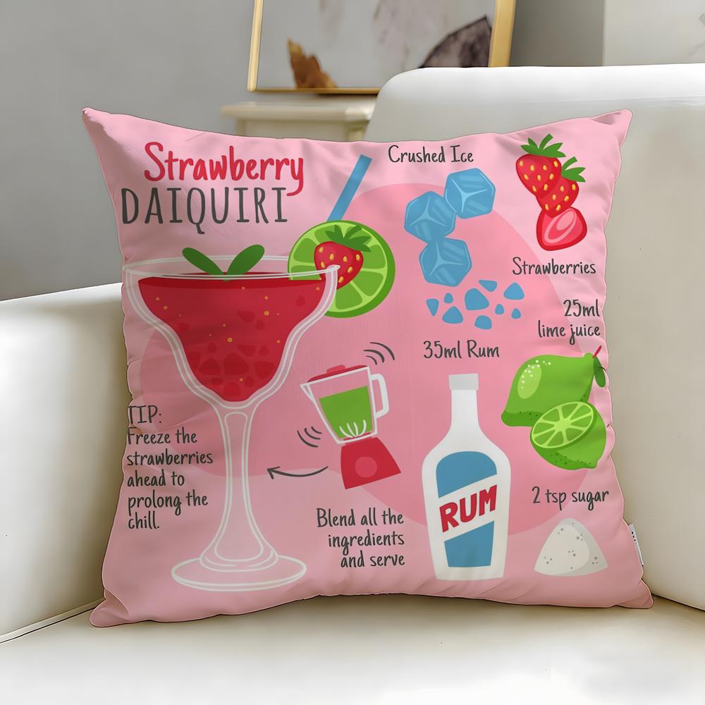 beverage theme Daiquiri Cocktail Cushion Cover Soft  EasyWash Pillow Case  Versatile for Couch Bed Travel and Office