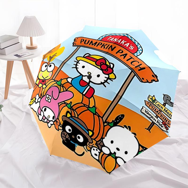 1pc Hello Kitty Pumpkin Patch Automatic Opening/Closing Umbrella - Portable Tri-Fold Design with 8-Bone Iron Frame - Outdoor for Fans, Travelers, Ever