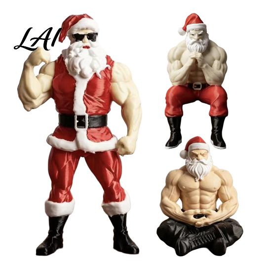 Novelty Santa Claus Statue Muscular Figurine Funny Hilarious Resin Strong Statue Durable Sculpture Christmas Collectible Desktop Ornament