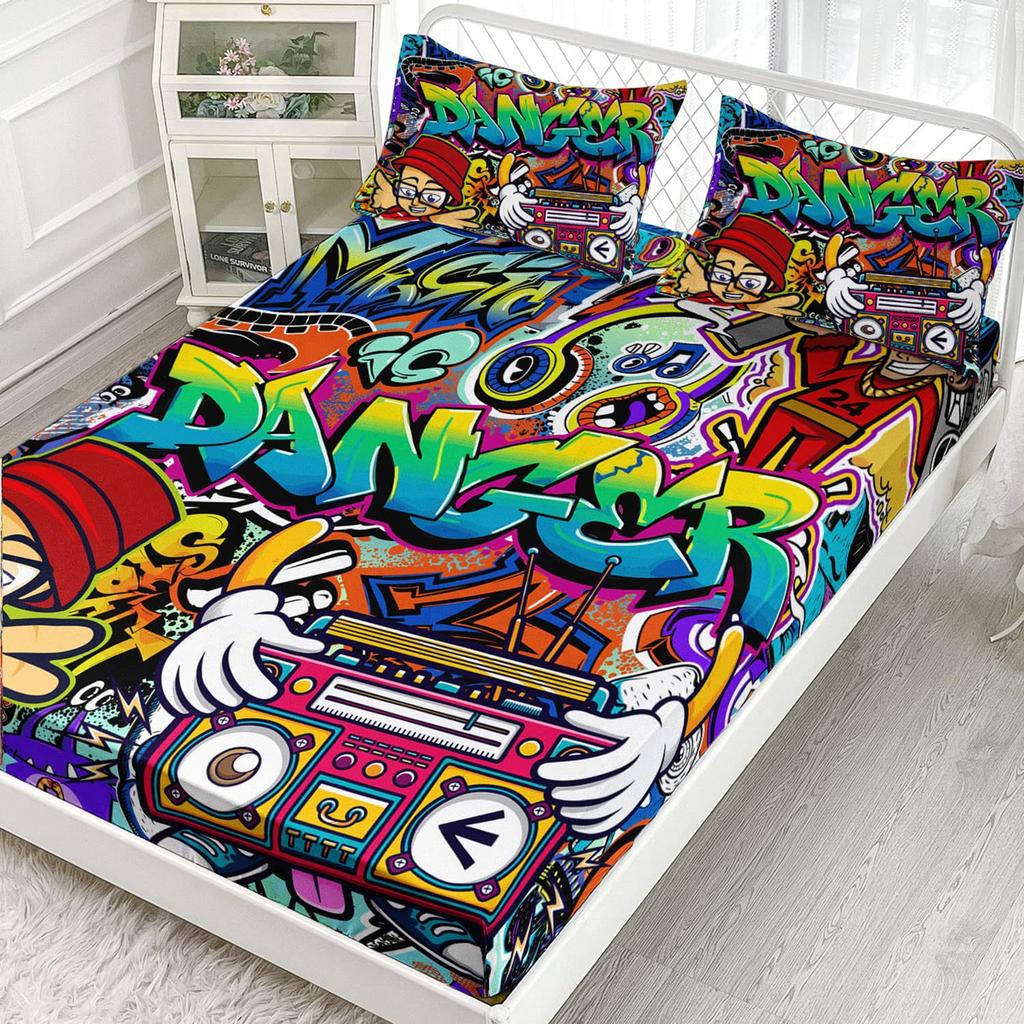 Музыка Цвет Граффити Танцор Узор Лист Трехкомпонентное Постельное Белье с Цифровой Печатью Дети Взрослый