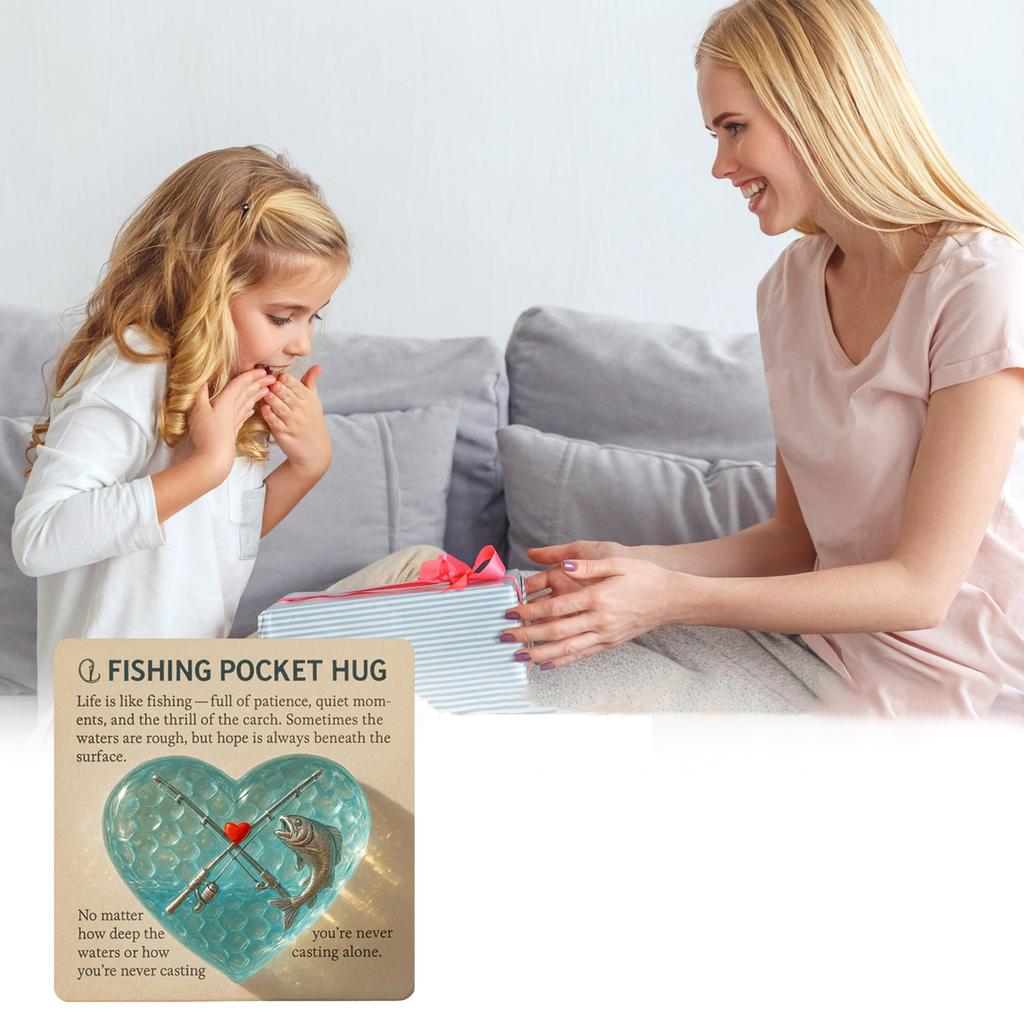 Карманный талисман для любителя рыбалки с подарочной картой - Ручная работа, украшение из морского стекла и металла, Задумчивый подарок для любителей рыбалки, Вдохновляющий сувенир