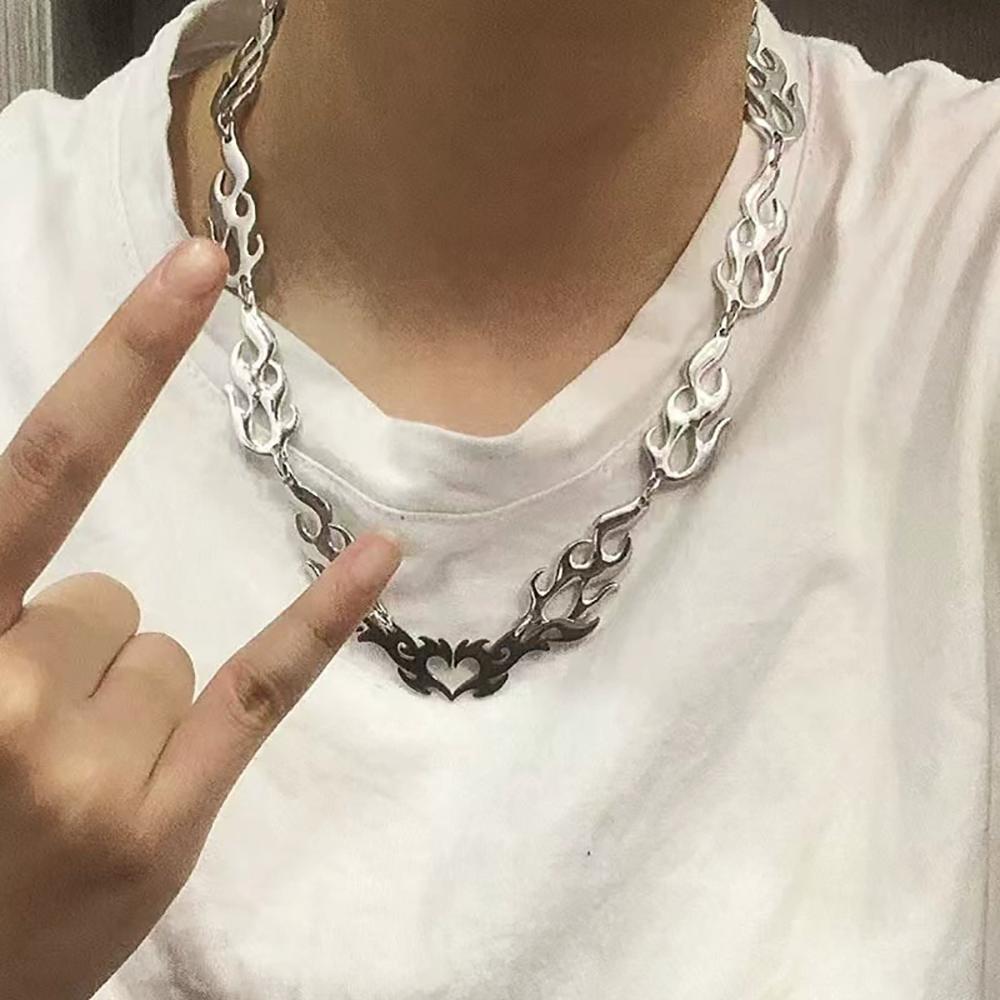 New Gothic Flame Cross Punk Exaggerated Necklace Fashionable Hip-Hop Couple Pendants for Men Women Gift for Friends