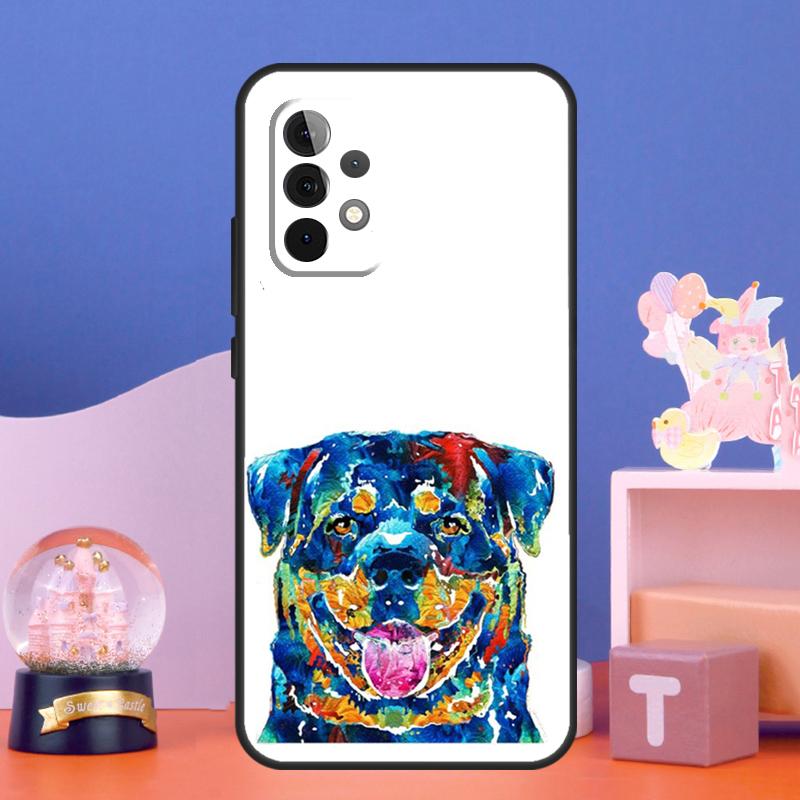 Cartoon Rottweiler Dog Case For Samsung Galaxy A54 A34 A14 A15 A35 A55 A16 A26 A36 A56 A52 A12 A32 A13 A33 A53 A17