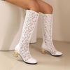 Q/Women's High-heeled Boots, Sexy European and American Style, Thick Heels, Lace Patchwork, Oversized Hollow Out Cool Boots