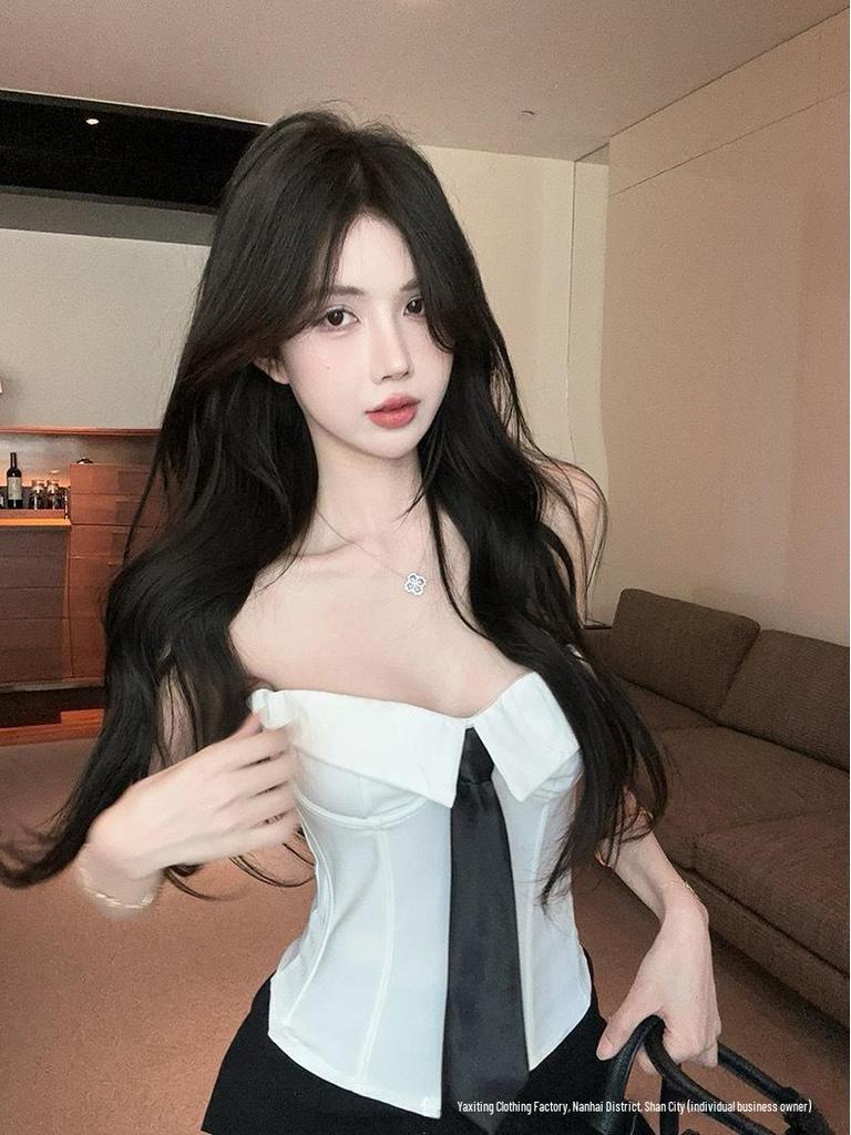 2025 Fashion Tube Top with Removable Pads and Fishbone Zipper Waist - Accentuates Body Shape