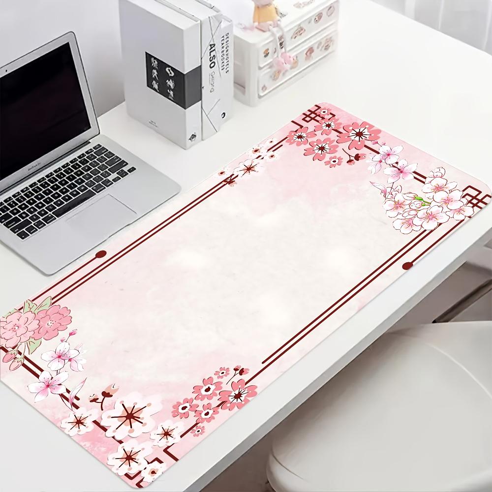 Cherry Blossom Floral Mouse Pad Large Computer Office Game Table Mat Rubber Anti-slip Stitched Keyboard Mats 90x40 XXL Desk Pads