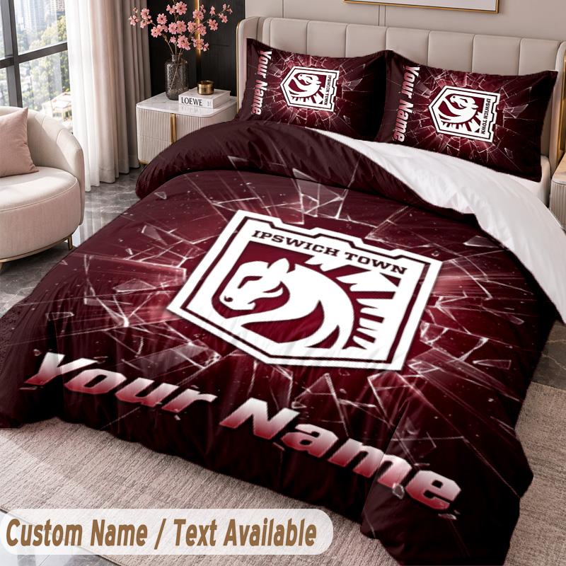Ipswich Town Printed Bedding Set Custom Name Text 1 Duvet Cover 2 Pillowcases For Bedroom