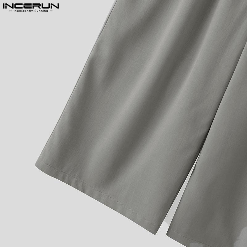 INCERUN Мужские брюки-капри с высокой талией и молнией, однотонные, повседневные, свободные, прямые