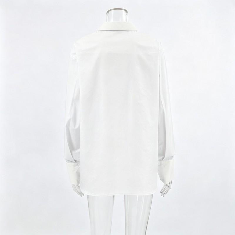 Womens Loose Fit Cotton Button-Down Shirt White Casual Office Blouse 2026