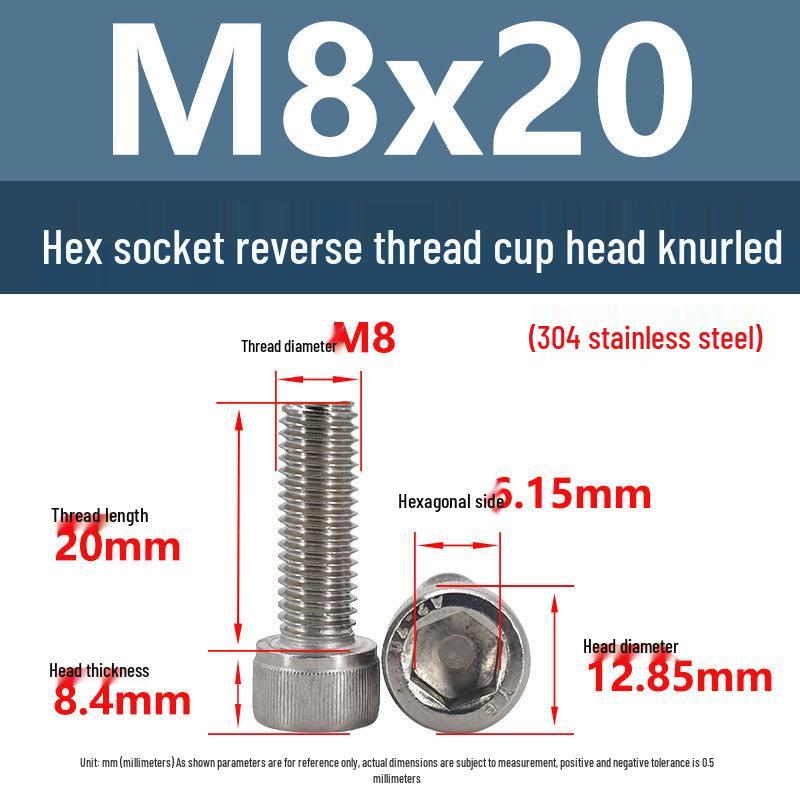 Yigu Yigu 304 Stainless Steel Reverse Thread Knurled Hex Socket Cup Head M6-M12 Screws