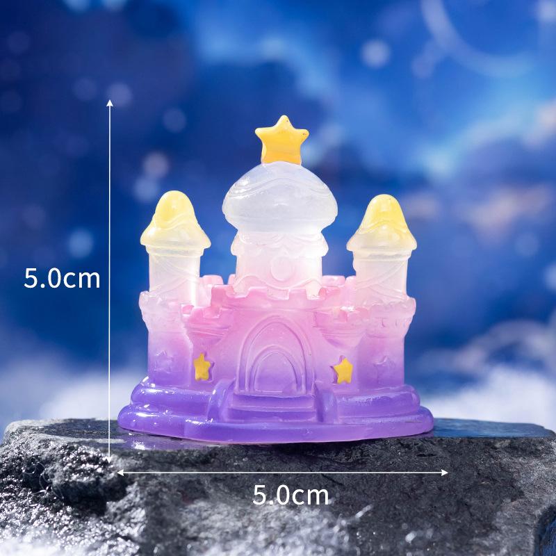 Светящийся в темноте сказочный замок с микропейзажем, настольное украшение для торта, лунный замок со звездами, украшение из смолы