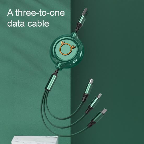jijijing 3 in 1 USB Telescopic Charger Cable, 3A Fast Charging Cord for Apple Android, 30cm-120cm Adjustable Length Multi Device Digital