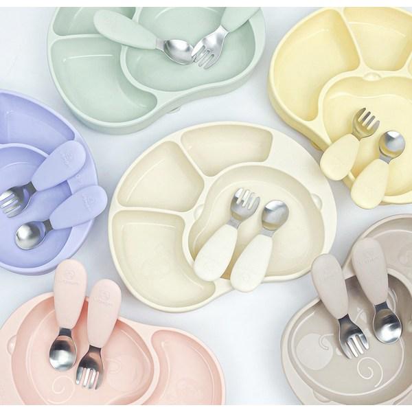 UBMom Infant Stainless Steel Silicone Handle Baby Food Spoon Fork Case Set, Sweet Potato Dumplings (Lavender), 1 Set, Korean Popular Tableware