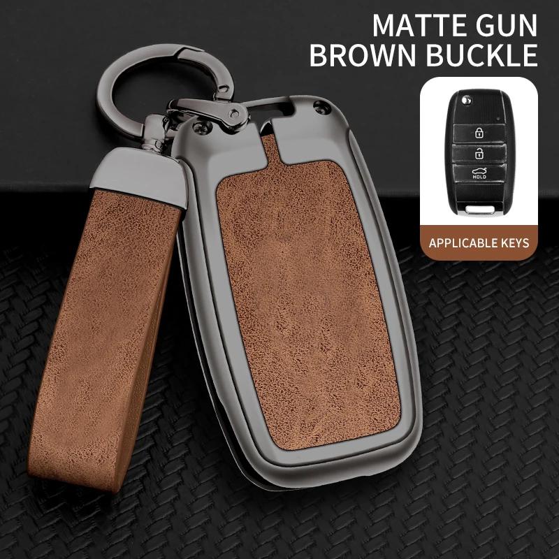 Zinc Alloy Leather Car Key Case Cover Shell For Kia Carens Ceed Rio 3 Sportage Optima Sorento Cerato Soul Forte Seltos Sid K2 K3