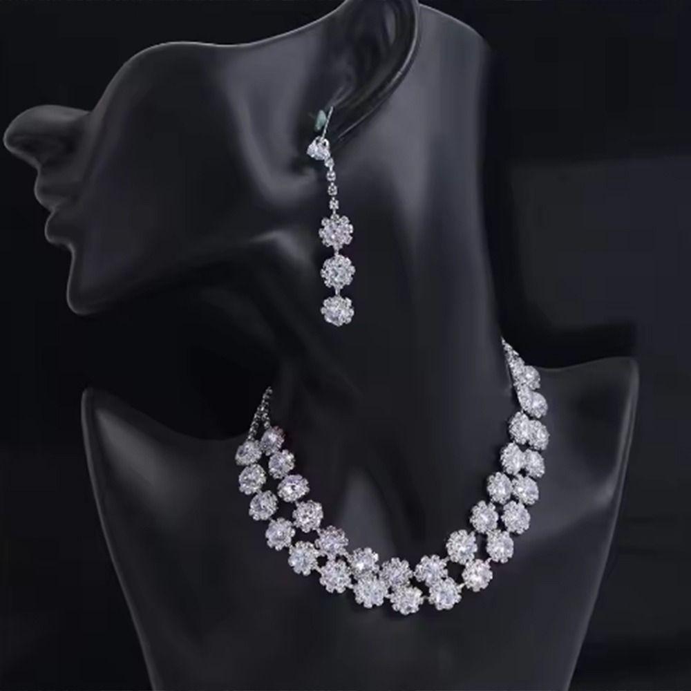 Inlay Rhinestone Shining Jewelry Set Exquisite Clavicle Chain Elegant Bracelet  Wedding Engagement