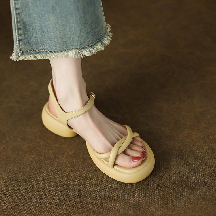 Минималистский стиль, толстая подошва, толстый каблук, летние пляжные сандалии, женские, новые, средний каблук, открытый носок, Luo