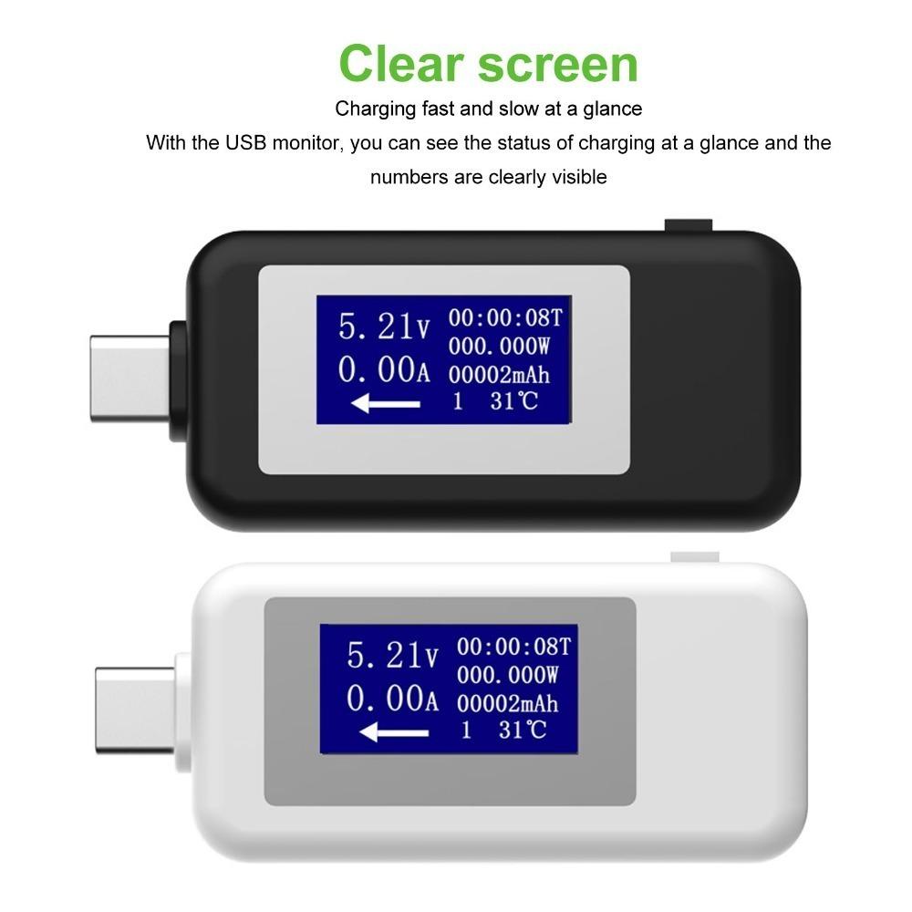 Multifunction Type C Voltage Current Power Meter 0-5.1A 4-30V 0-155W Digital Display USB C Power Meter 0 to 99 Hours