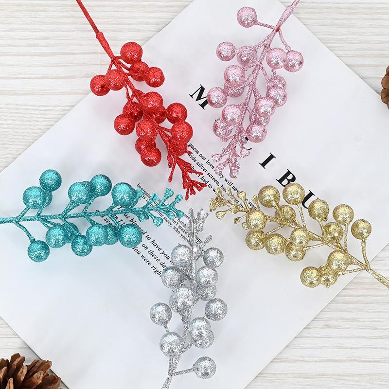 Christmas decoration 15 gold, red and silver glitter simulated fruit string fruit, Christmas tree wreath DIY accessories decoration