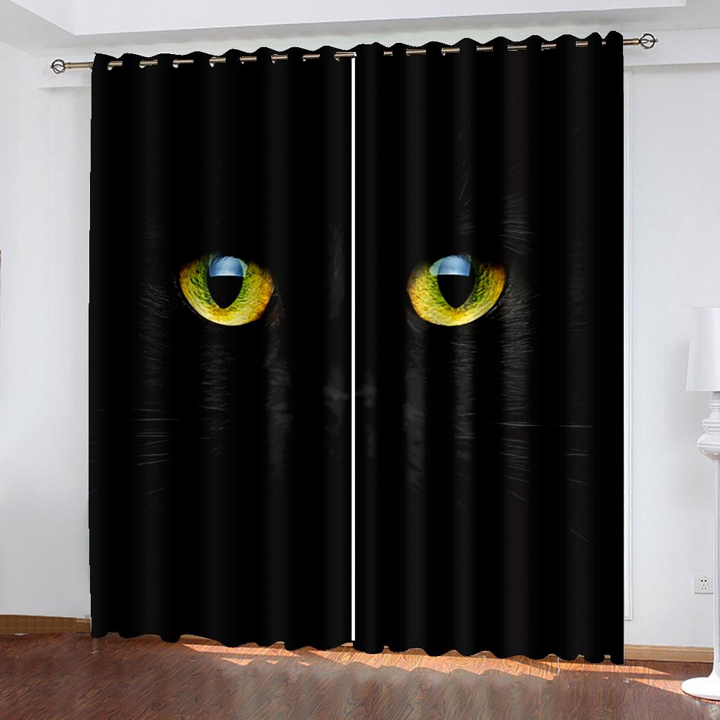 3D Custom Printed Black Cat Eyes Kids Children's Shading Blackout Curtain for Bedroom Living Room Hook Decorative
