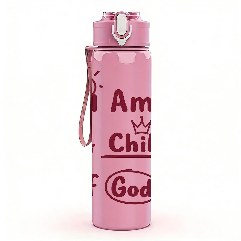 1PC I Am Child Of God 750ml Color Plastic Sports Water Bottle Leakproof Flip Straw Lid Suitable for Sports Office Home Use