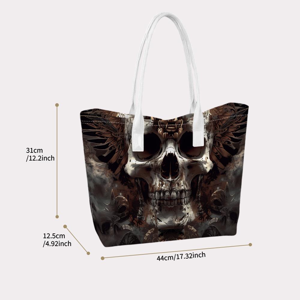 Gothic Skull Pattern Shoulder Bag Dark Style Daily Use Casual Tote