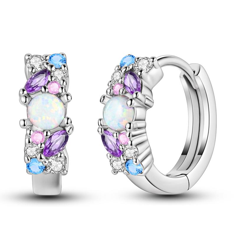925 Sterling Silver Hoop Earrings Closely Set Purple Zircon Iris Butterfly Star Moon Cat Earrings for Women Fashion Jewelry Gift