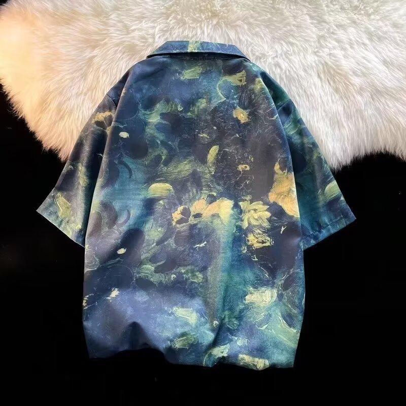 Мужская рубашка в стиле ретро, ​​мужской летний наряд, студенческий свободный крой, нишевый дизайн, повседневный мужской топ, верхняя одежда, пляжный топ