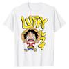 Футболка с принтом Чиби Луффи из One Piece, милый мультяшный персонаж, круглый вырез, мягкая, 100% хлопок, удобная, уличный стиль, топы