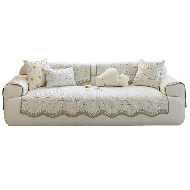 Summer Mat, Summer Fixed Non-Slip Seat Cushion, One-Piece Special-Shaped Sofa Cover, Straight Row Ice Silk Sofa Cushion