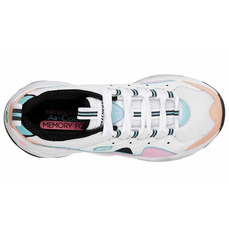 Skechers DLites 3.0 Zenway Кожаные Синтетические Круглый Носок На Шнуровке Низкие Папины Кроссовки Женские кроссовки Белые Розовые 12955-WPKB