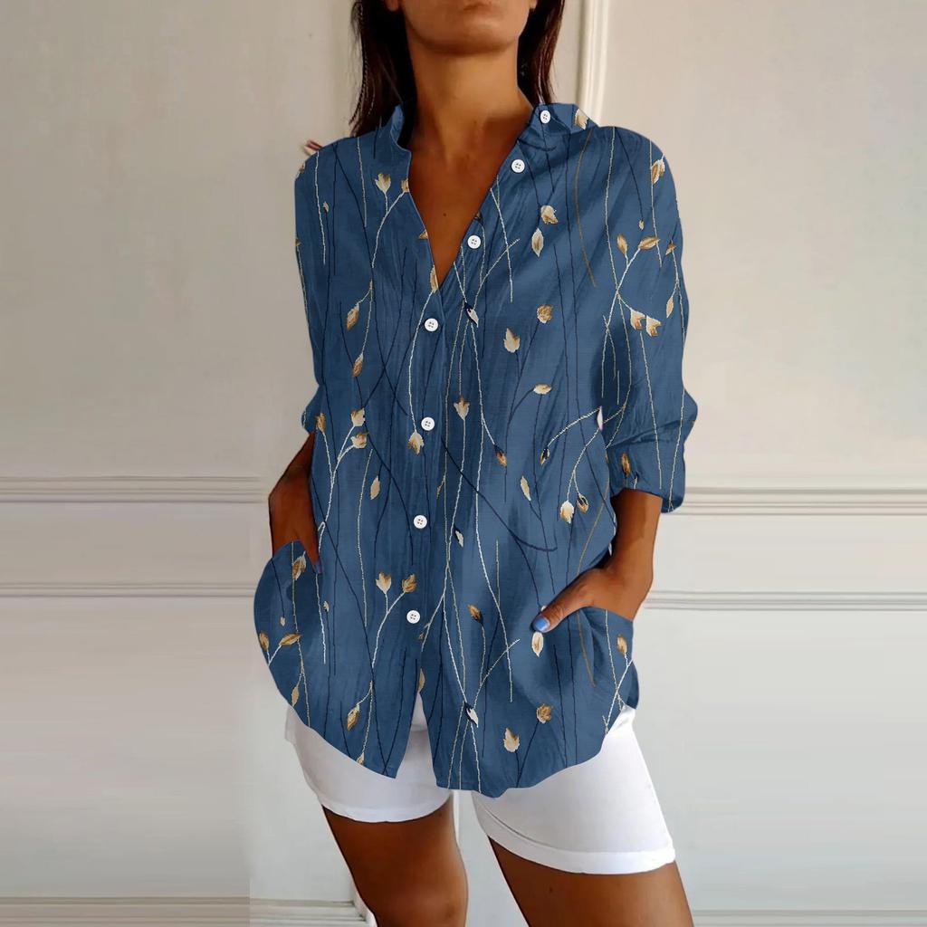 Womens Button Down Shirts Cotton Linen Long Sleeve Dress Shirts Casual Summer Tops Work Blouses
