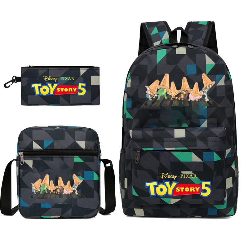 Toy Story Cartoon Print Oxford Canvas Backpack With Zipper Closure For Casual Travel Teens