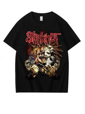 Футболка с узором Slipknots Винтажная уличная одежда 2000 года Свободные повседневные топы в стиле хэви-метал Футболки унисекс и женские Футболки Женская одежда