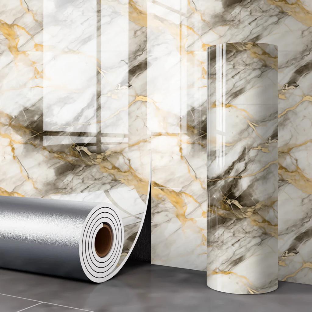 Водонепроницаемая и грязеотталкивающая наклейка на стену Самоклеящиеся обои 1 рулон Толстые пенопластовые обои с рисунком под мрамор для спальни и гостиной