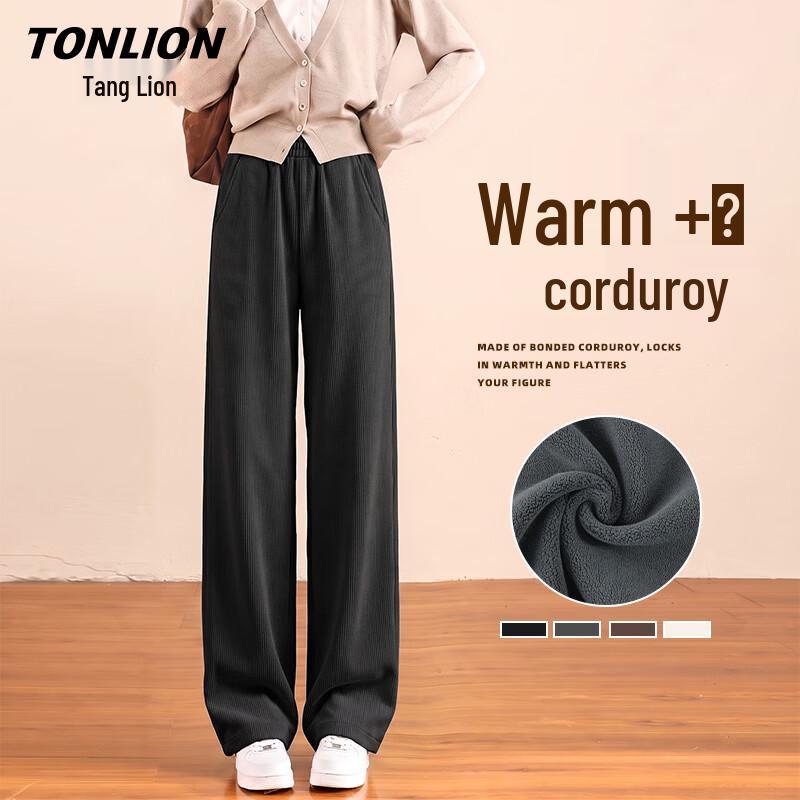 Женские вельветовые брюки с широкими штанинами и флисовой подкладкой TonLion