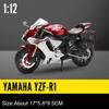 1:12 Yamaha Yzf-r1 Сплав R1m Мотоцикл Литая модель Игрушки Поворот переднего колеса Подвеска заднего колеса Транспортные средства Подарки на день рождения для мальчика