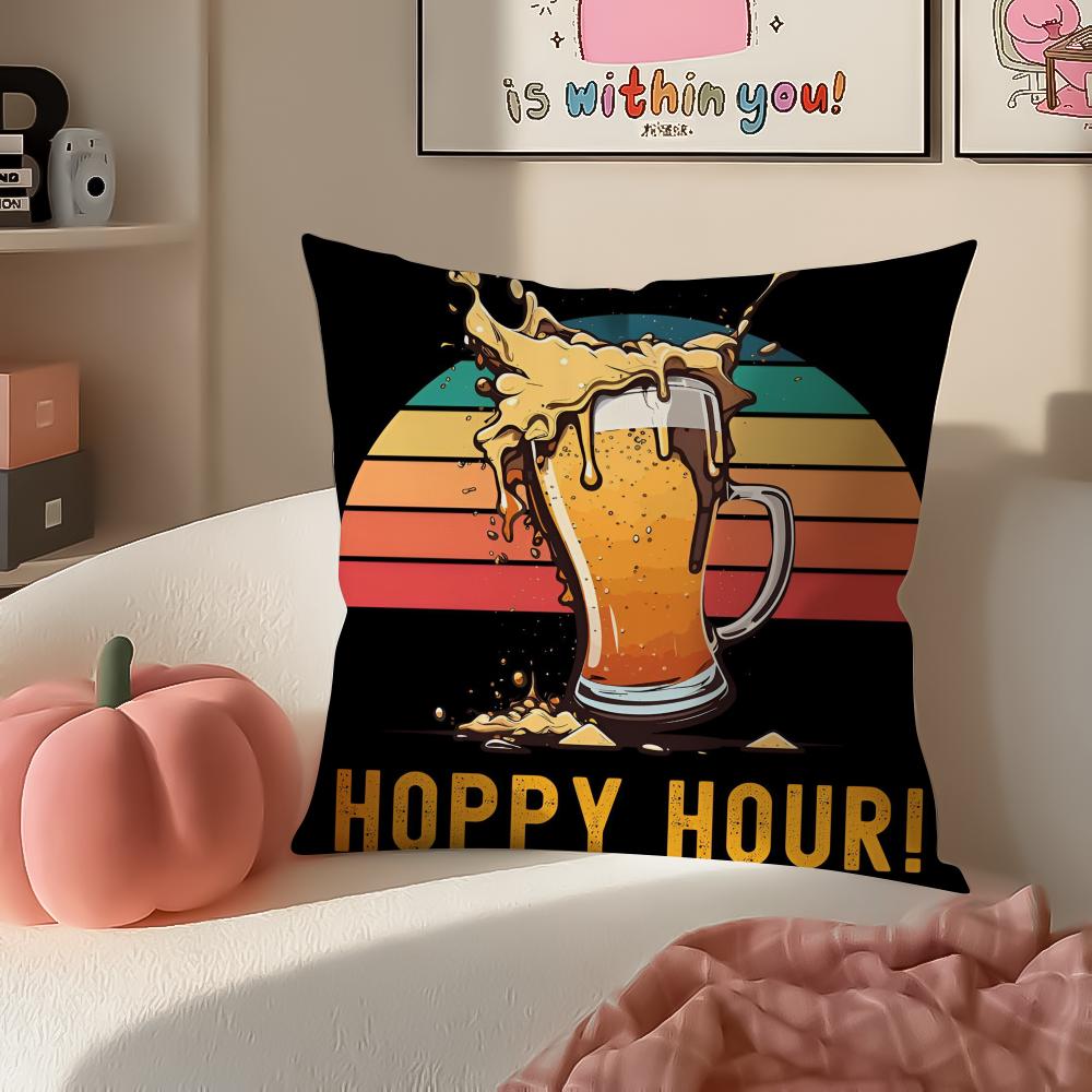 Rustic Cozy Art Beer Wine Retro Style Cushion Cover Pillowcase Short Plush Invisible zipper Room Sofa Cushion Cover