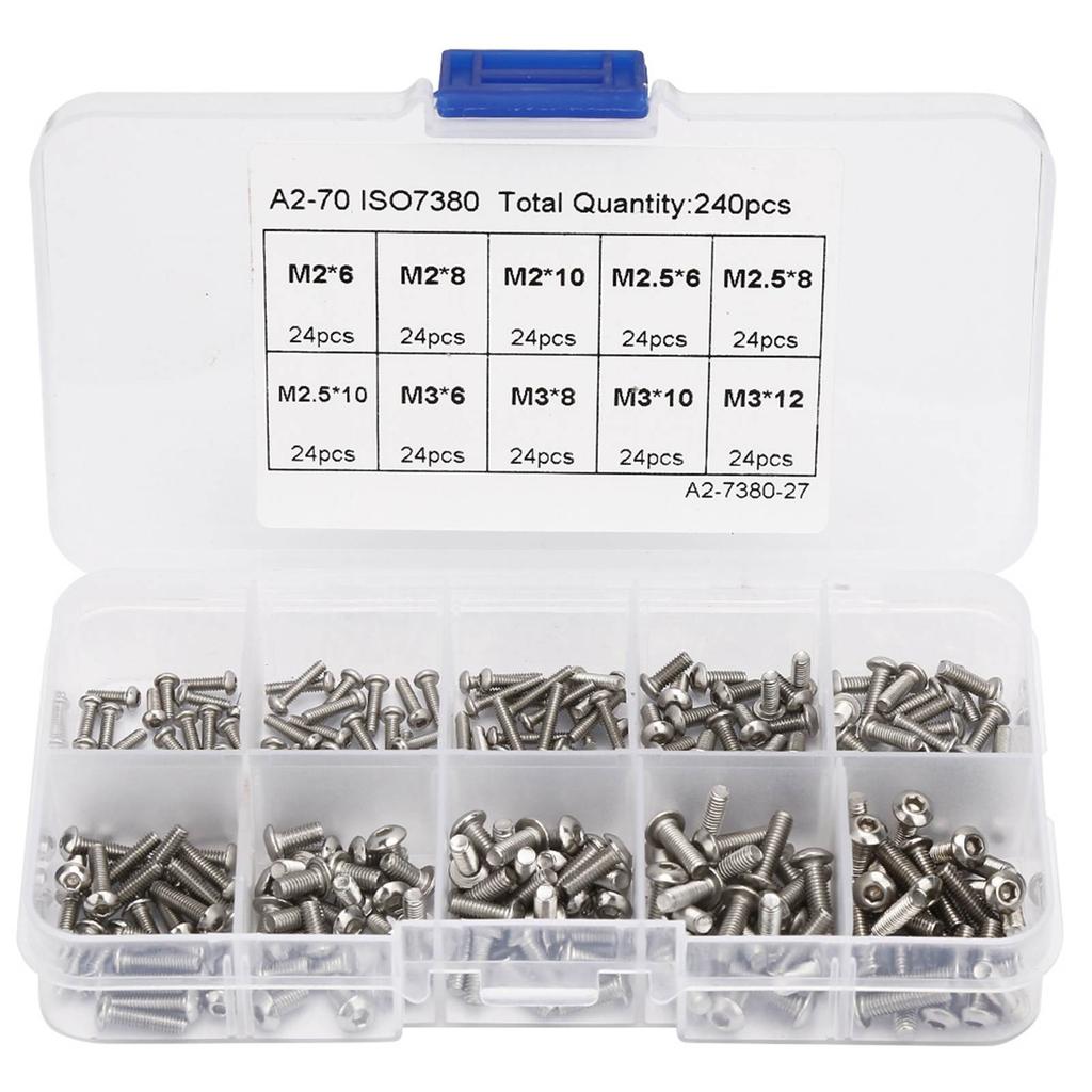 240pcs M2*6\M2*8\M2*10\M3*6\M3*8\M3*10\M3*12\M2.5*6\M2.5*8\M2.5*10 Hex Socket Screw Set