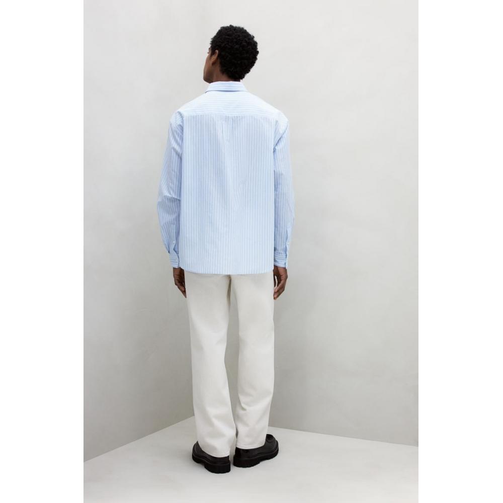 H M Loose Fit Poplin sHirt ligHt Blue Striped