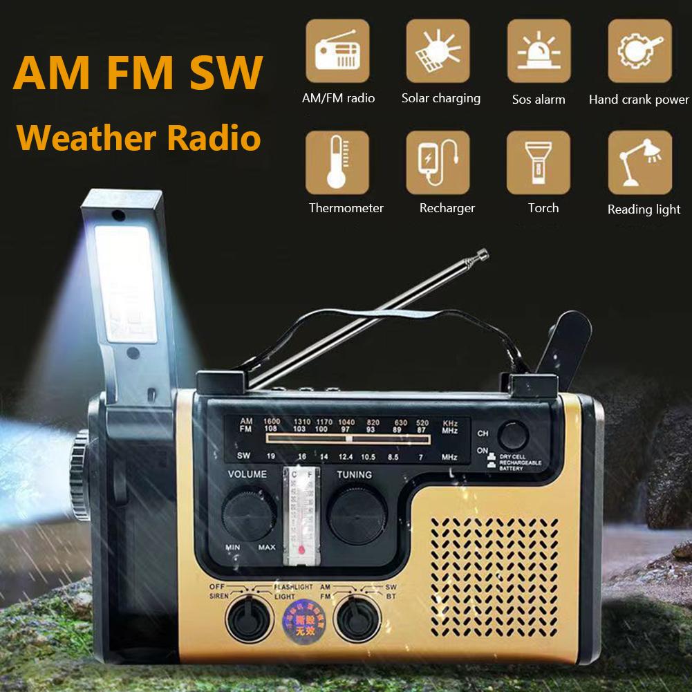 Многофункциональное ручное радио на солнечной батарее AM FM SW аварийное метеорологическое радио с фонариком 2000 мАч зарядное устройство для телефона внешний аккумулятор