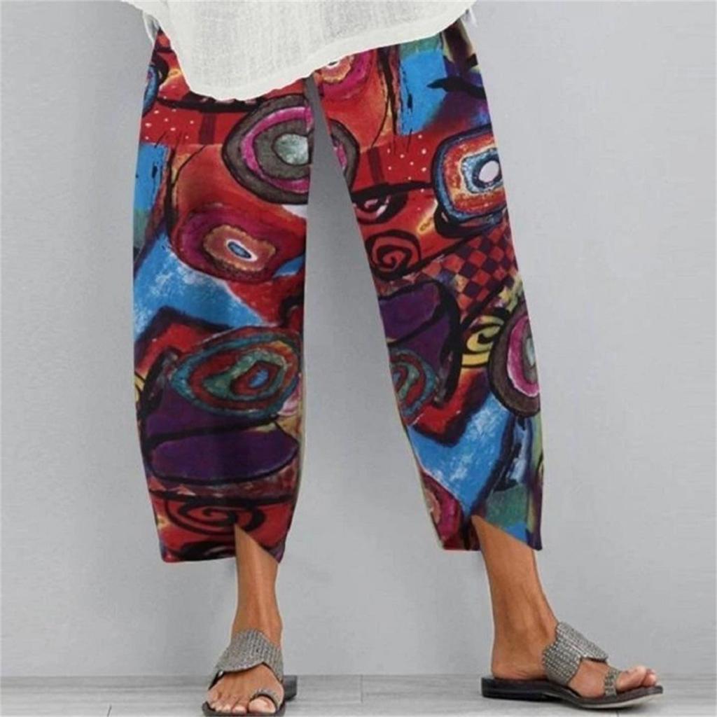 Женские повседневные брюки с эластичным поясом на талии и цветочным принтом, широкие брюки