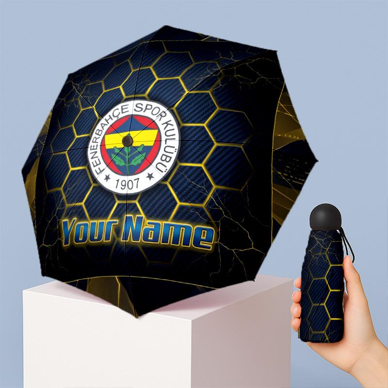 Fenerbahçe FC Manual Five Fold 8 Rib Umbrella Support Custom Text, Lightweight Travel Umbrella