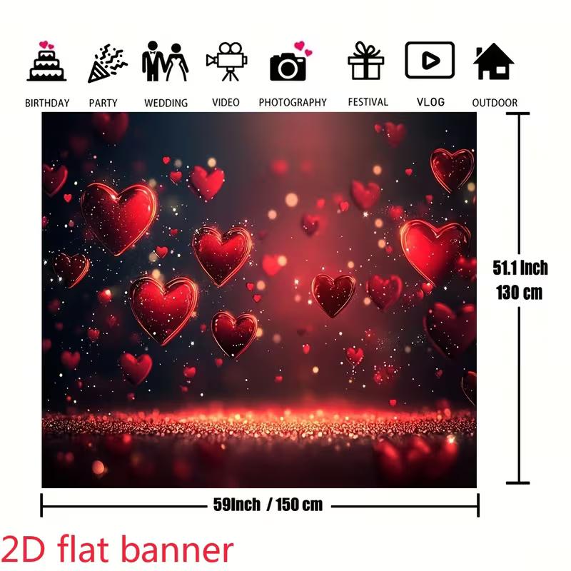 2D Flat Romantic Red Heart Photography Background