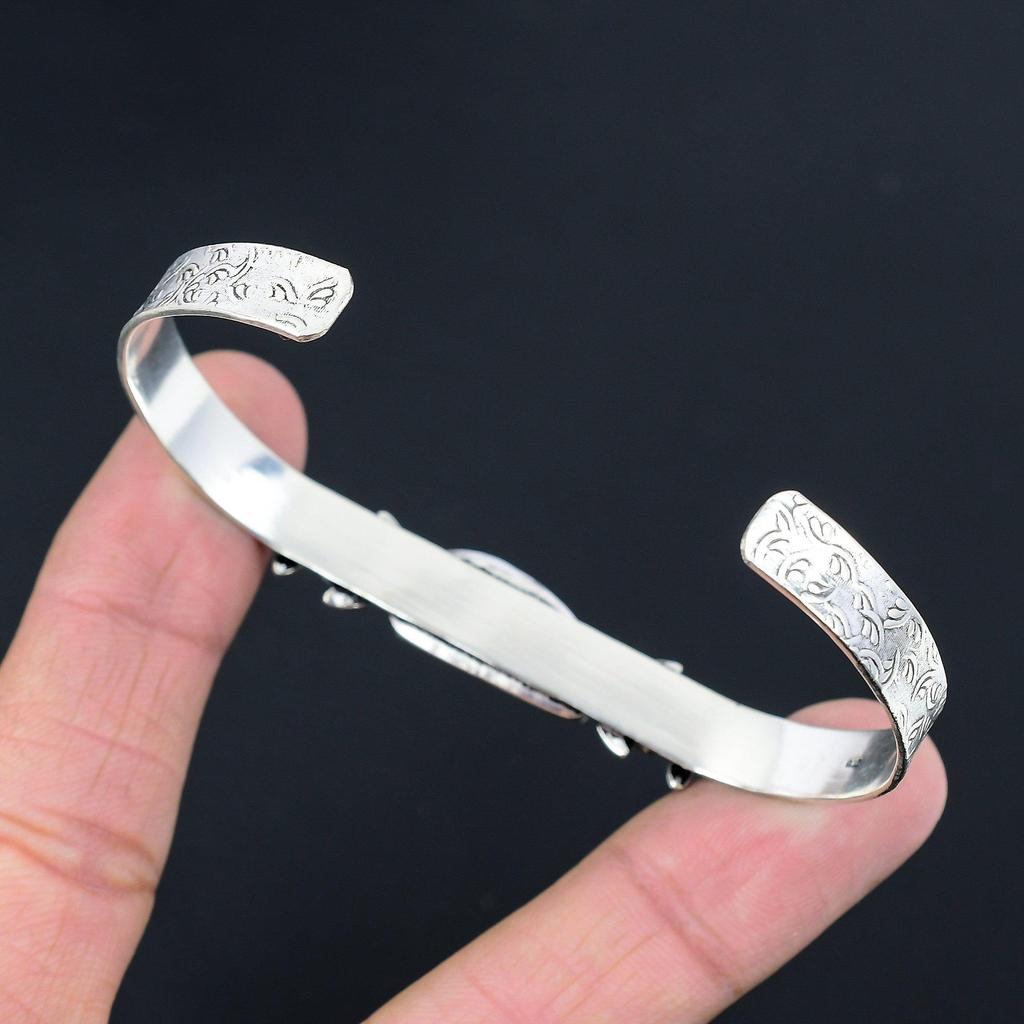 Sterling Silver Trillion Dendrite Tiger Gemstone Sister Flower Birthday Bangle
