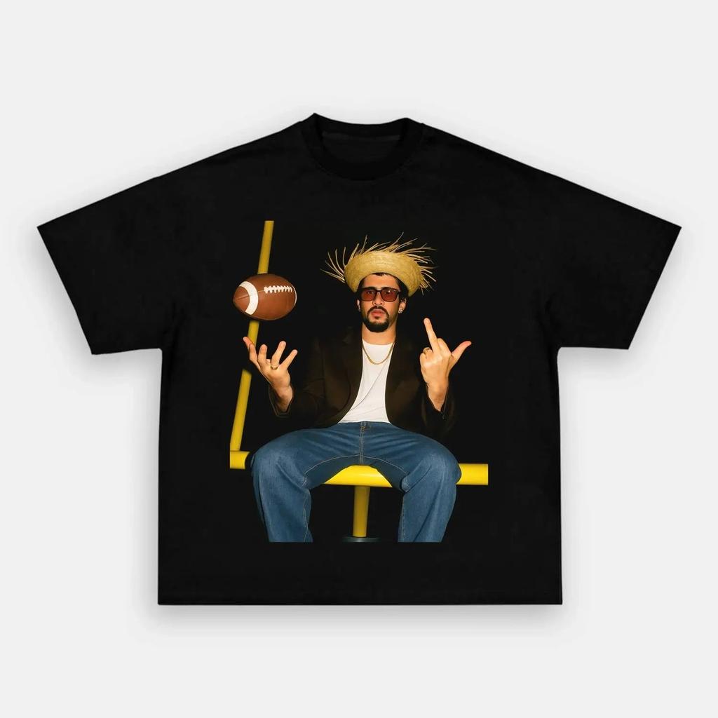 Bad Bunny football graphics 100cotton unisex shirt New Oneck New Short Sleeve Unisexs Womens fashion hiphop Tshirt fan gifts